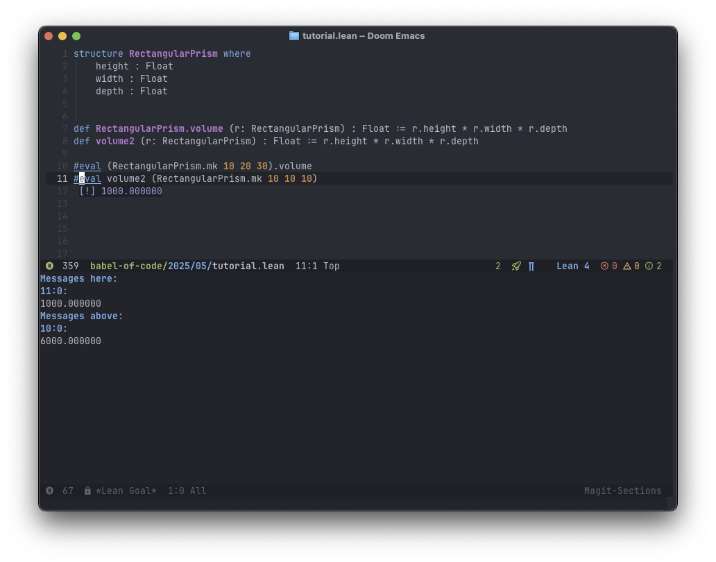 Screenshot of Emacs with Lean and Lean info sidebar